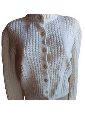 True Vintage Medium Cardigan Sweater 70's Knit Button-Up Ribbed Collar & Cuff